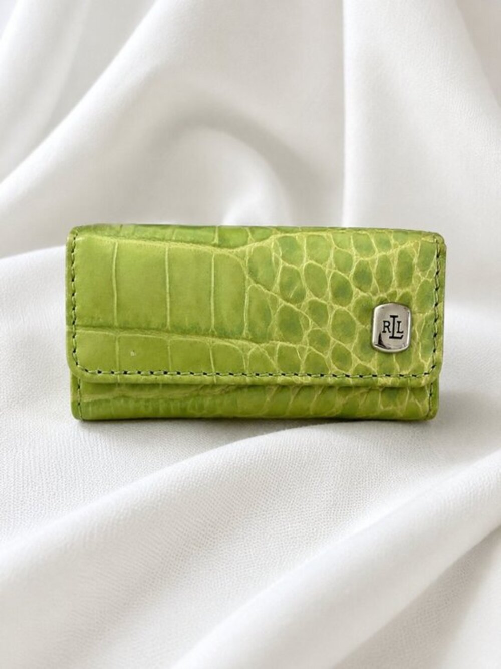 Lauren Ralph Lauren NWT Lime Green Croc Embossed Leather Jewelry Travel Case